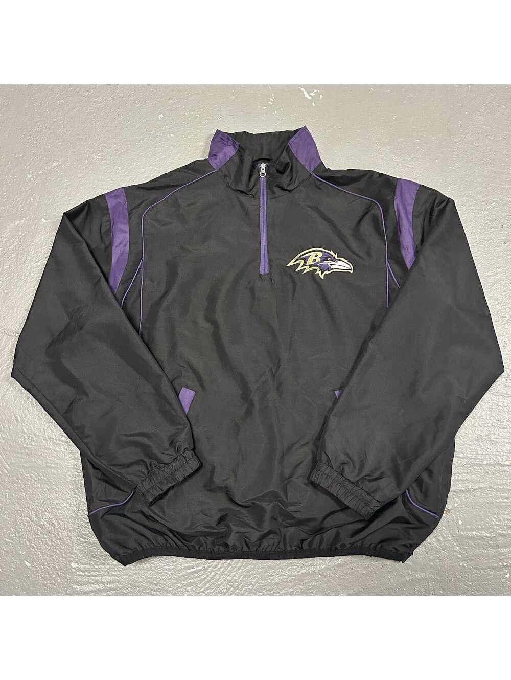 VINTAGE Baltimore Ravens NFL 1/4 Zip Pullover Windbreaker Purple Black Size L
